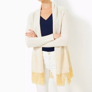 Lilly Pulitzer Gold Metallic Tatum Open Front Cardigan Sweater Fringe Western